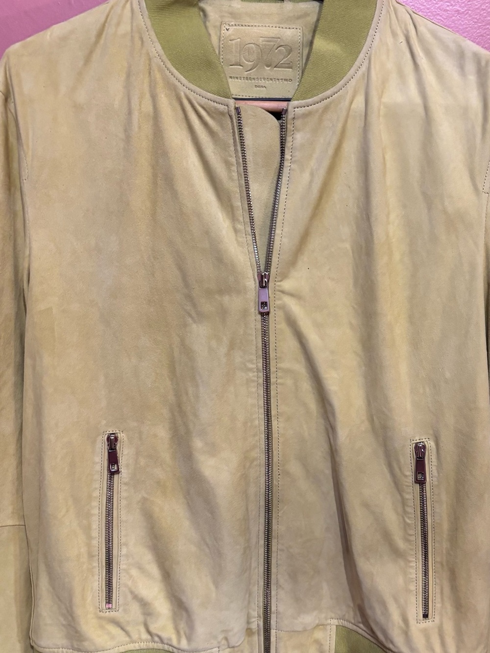 Suede Bomber Jacket in Light Tan